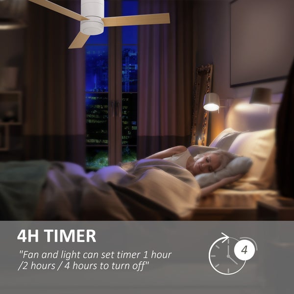HOMCOM Deckenventilator mit Beleuchtung, Fernbedienung, 48 W Deckenleuchte mit Ventilator, 112 cm leise dimmbar Deckenlampe mit Timer, 3 Geschwindigkeiten, für Wohn-, Schlaf- und Esszimmer, Weiß