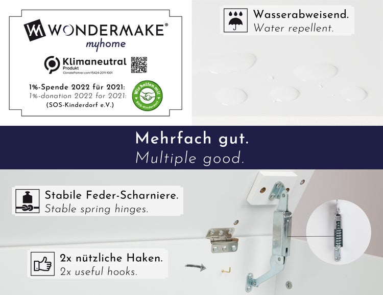 WONDERMAKE - Dekorative Truhe Spielzeugtruhe mit Deckel aus Holz Wäschetruhe Spielzeugkiste Holztruhe Holzkiste Aufbewahrungstruhe, weiß
