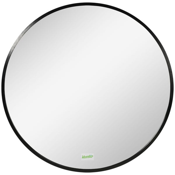 kleankin Badspiegel Ø50 cm Runder Spiegel Badezimmerspiegel mit Alurahmen Wandspiegel für Wohnzimmer, Schlafzimmer, Badezimmer, IP44, Schwarz