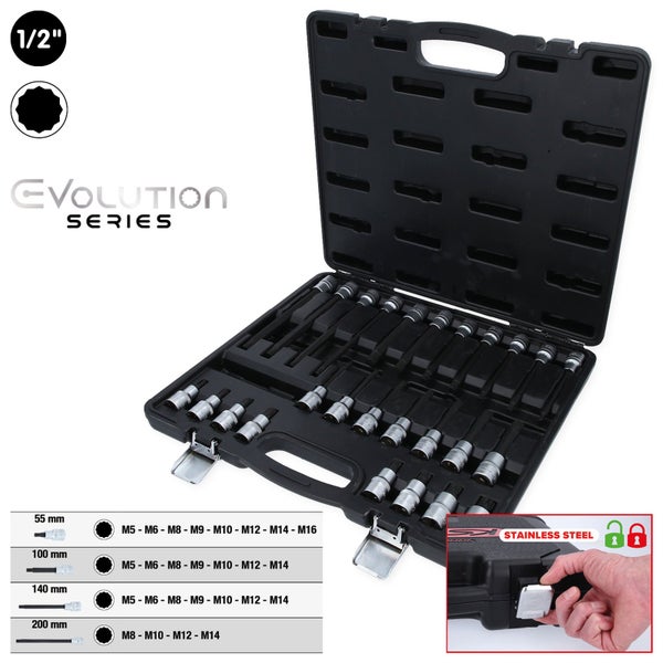 KS TOOLS 1/2 Bit-Stecknuss-Satz für Vielzahn (XZN)-Schrauben 26tlg. - 911.4540
