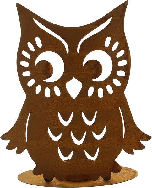 Dekoleidenschaft Kerzenhalter Eule aus Metall in Rost Optik, 24 cm hoch, Teelichthalter, Windlicht für Teelichter und Stumpenkerzen, Teelichtständer, Tischdeko