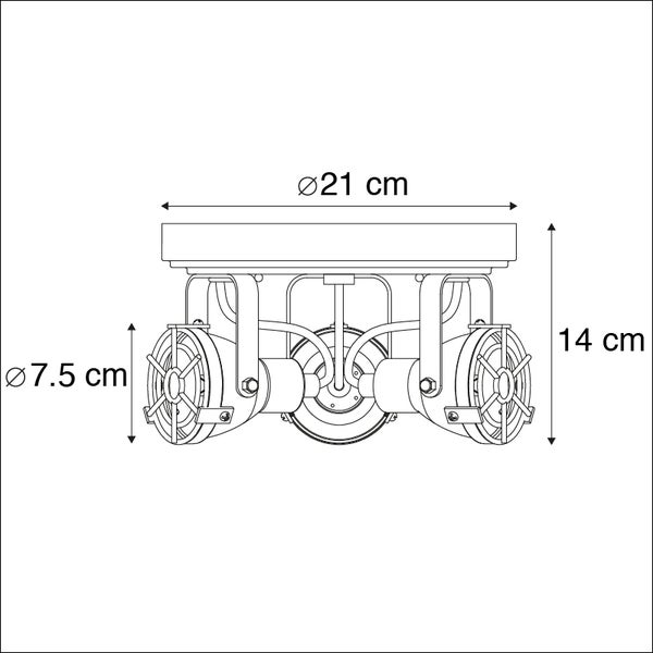 Technische Zeichnung der Deckenleuchte mit Maßen 21 cm Durchmesser und 14 cm Höhe