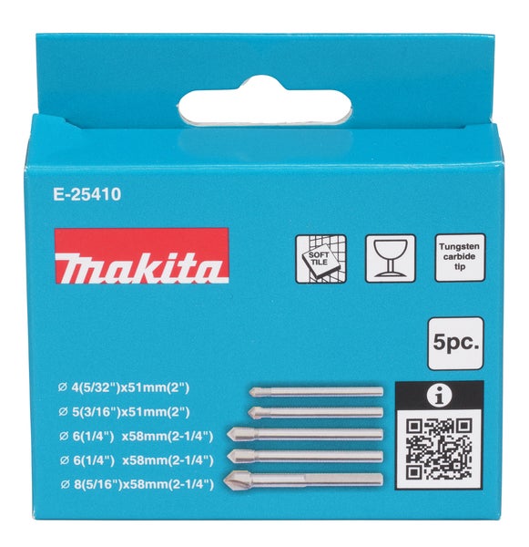 Makita Fliesenbohrer Set 5 teilig mit Hartmetallspitze für weiche Fliesen und Glas