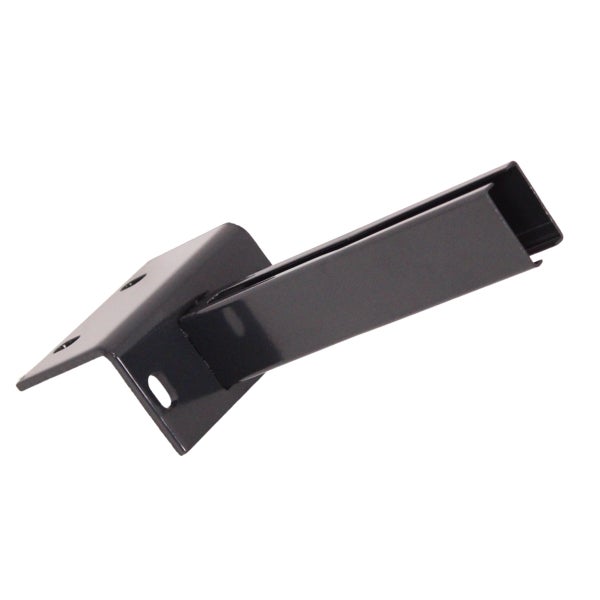 Schwarze Wandhalterung aus Metall für Schienensysteme mit vorgebohrter Montageplatte.