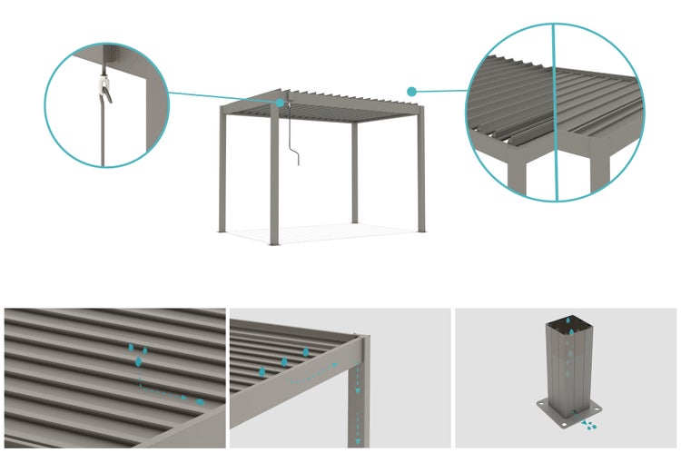 Pergola bioklimatisch aus Aluminium PIANA 297 x 195 x 218 cm selbsttragende - mit isolierten  verstellbares Lamellendach, taupefarbenem
