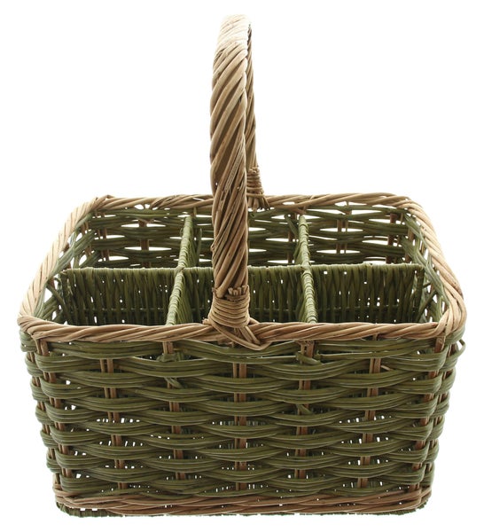 FRANK FLECHTWAREN | Flaschenkorb Washed Green, für 6 Flaschen, WEIDE, 36 x 27 x 21 cm, GH 40 cm, ohne Inhalt