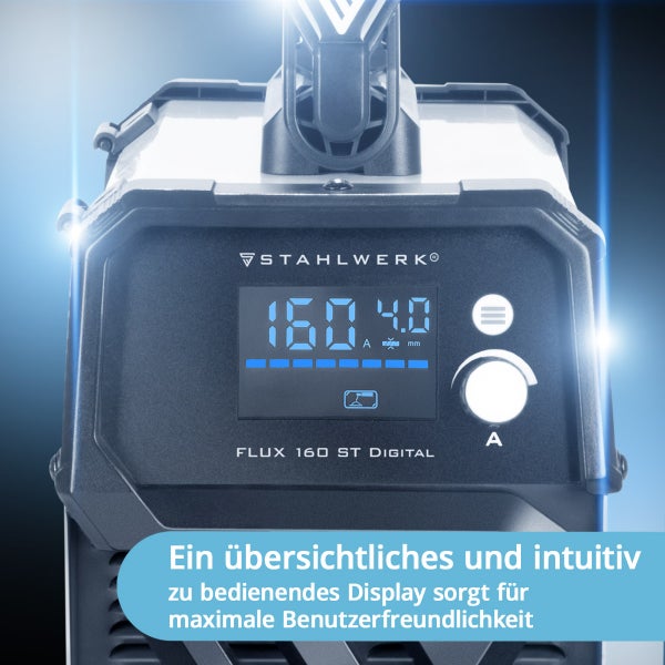 STAHLWERK Schweißgerät FLUX 160 ST Digital mit 160 A, synergischem Drahtvorschub