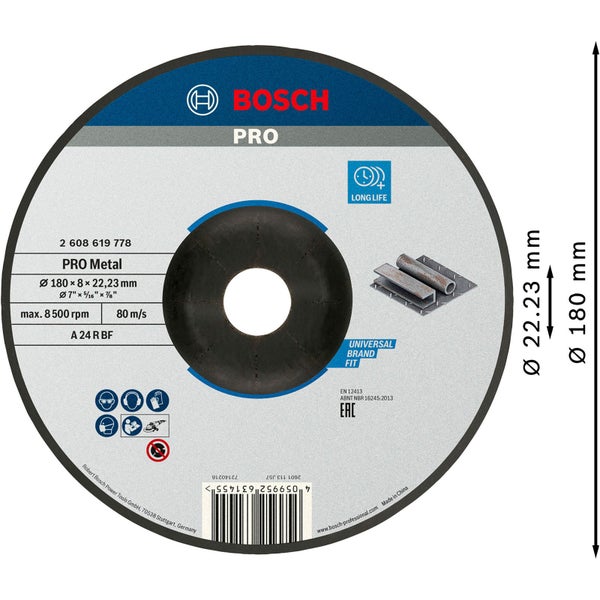 Bosch PRO Metal Schleifscheibe 180 x 8 x 22,23 mm - 2608619778