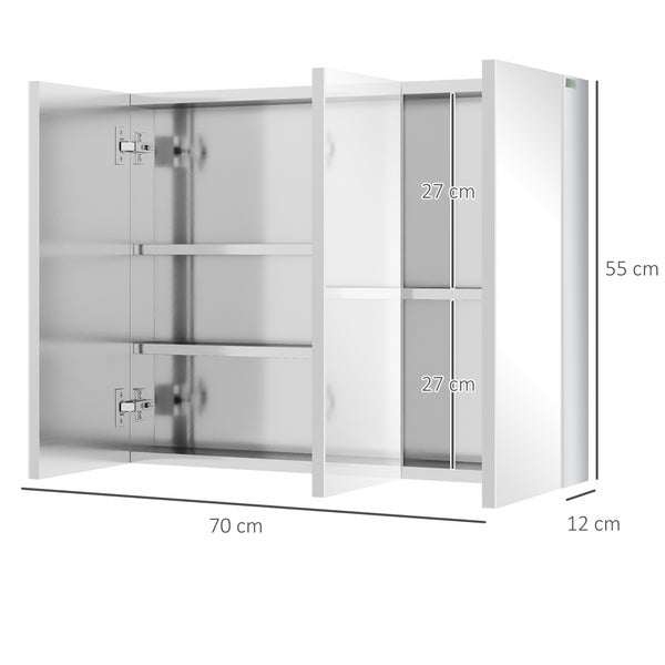kleankin, Spiegelschrank, Badezimmerschrank, 70L x 12B x 55H cm, Edelstahl, Glas, Silber