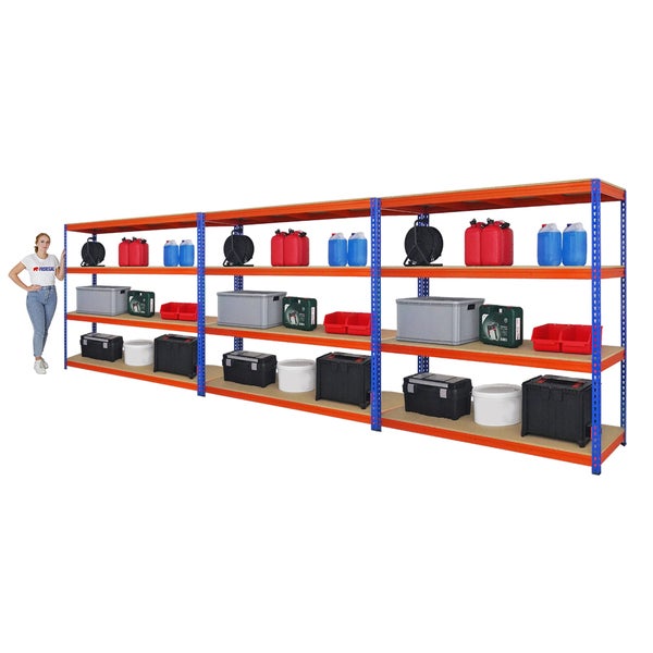 PROREGAL Mega Deal 3x Profi Schwerlastregal Bison HxBxT 200 x 200 x 60 cm 4 Fachböden Fachlast 600 kg Blau-Orange