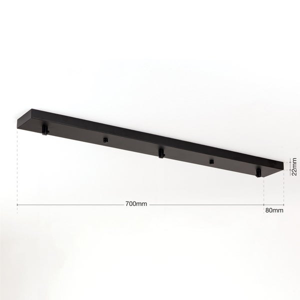 Deckenbaldachin für Leuchte länglich Abzweigdose mit 3 Kabelauslässen, für Esstisch, 70x8cm, Schwarz