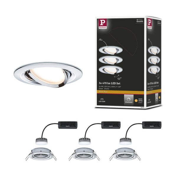 LED Einbauleuchte Nova Plus Coin Basisset schwenkbar rund 84 mm 50° Coin 3x6W 3x470lm 230V dimmbar 2700K Chrom