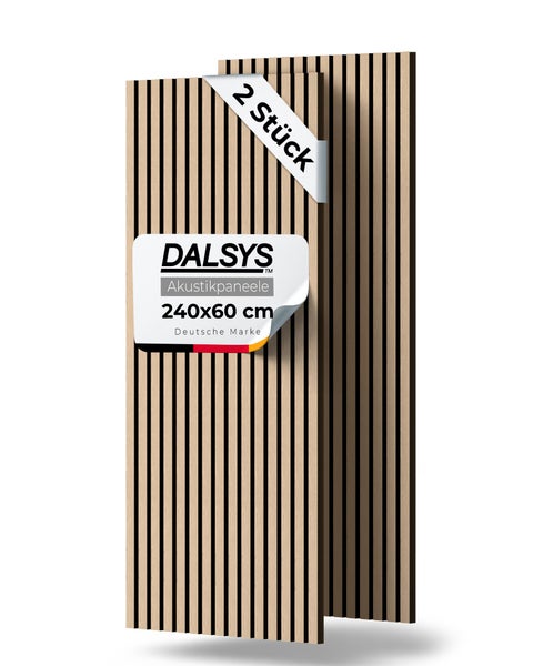 Dalsys Akustikpaneele aus Holzlamellen, 2 Stück, Maße 240 mal 60 Zentimeter für Wandverkleidung.