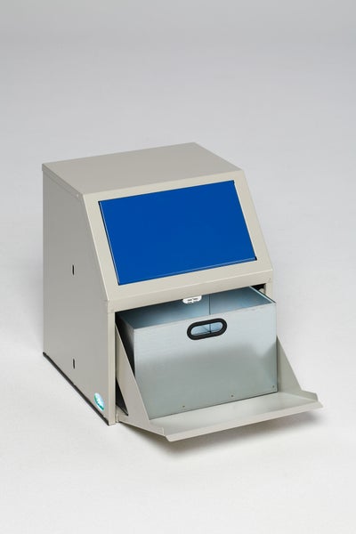 PROREGAL Robuster Wertstoffsammler Mit Einwurfklappe Für Papier Stationär 23 Liter HxBxT 57 x 41,5 x 41,5 cm Verzinkter Stahl Blau