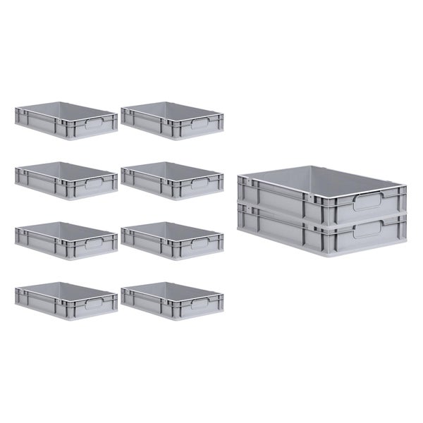 PROREGAL Spar Set 10x Eurobox Nextgen Economy Mit Auflagedeckel & 4x Schiebeschnappverschlüsse Blau Griffe Geschlossen HxBxT 12 x 40 x 60 cm 23 Liter