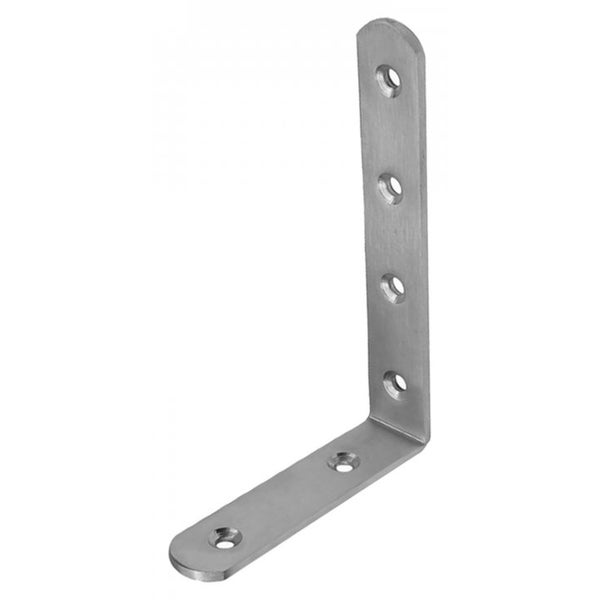 Winkelverbinder aus Metall mit sechs Schraublöchern zur stabilen Befestigung von Bauteilen.