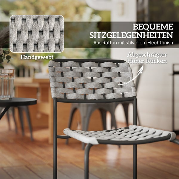 Outsunny Polyrattan Gartenmöbel Set, Outdoor Lounge Balkonmöbel für 2 Personen, 3-teilig Sitzgruppe mit 2 Stapelbare Stühle, Tisch, wetterfest Gartenlounge für Garten, Terrasse Balkon, Grau