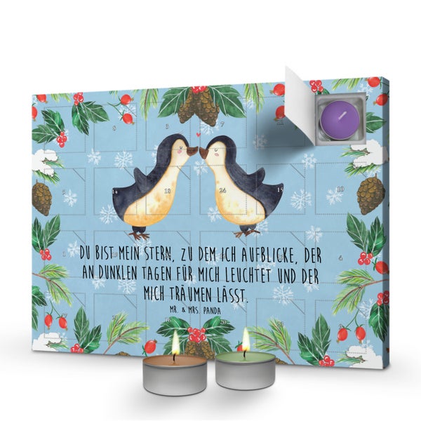 Mr. & Mrs. Panda Duftkerzen Adventskalender Pinguin Liebe - Blau Pastell