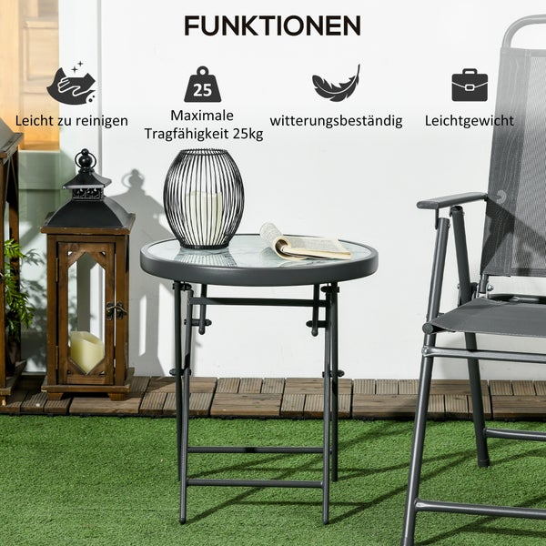 Outsunny Beistelltisch klappbar, Klapptisch aus Glas mit Marmoroptik, kleiner Campingtisch, runder Sofatisch Balkontisch für Balkon Terrasse Wohnzimmer Büro, 45 x 45 x 50 cm, Weiß