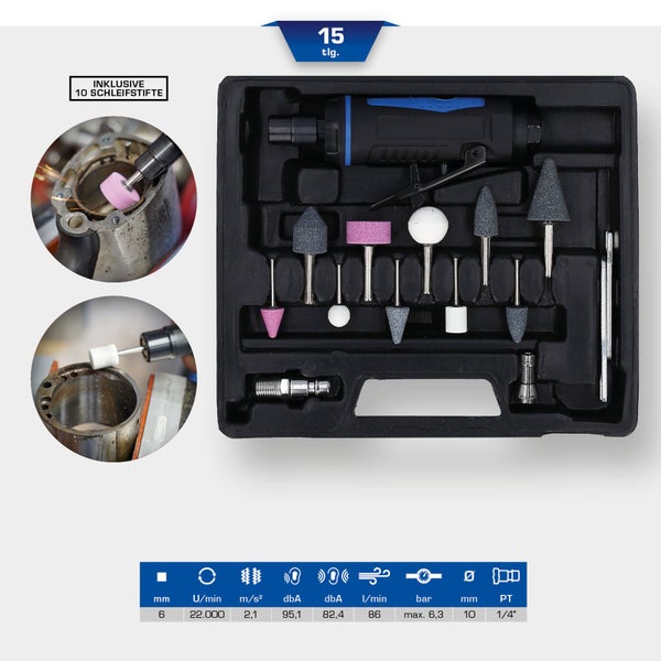 BRILLIANT TOOLS Mini Druckluft-Stabschleifer-Satz 15tlg. - BT160700