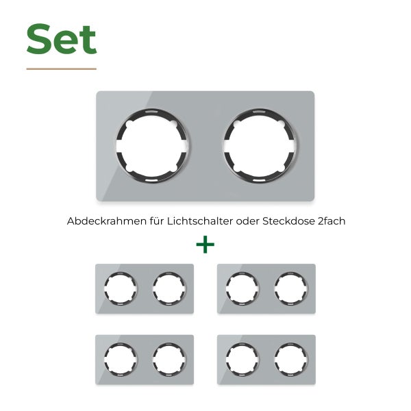 Set aus 5 zweifach Abdeckrahmen für Lichtschalter oder Steckdosen