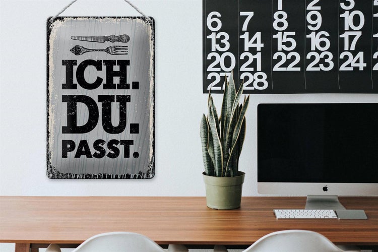 Blechschild Spruch Ich Du passt Gabel Messer 20x30cm