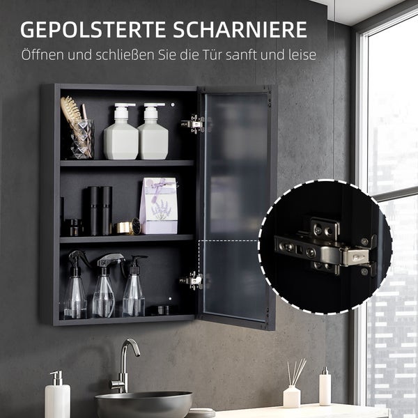 kleankin, Spiegelschrank, Badezimmerschrank, 40L x 12B x 60H cm, Edelstahl, Glas, Schwarz