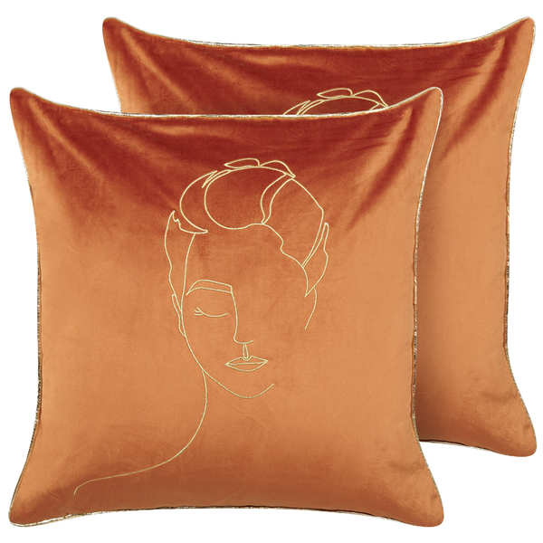 Dekokissen 2er Set CROCUS Samtstoff 45 x 45 cm Orange Abstraktes Muster