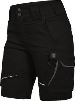 Schwarze Arbeitsshorts für Damen mit Mascot Logo, mehreren Taschen, Gürtelschlaufen und reflektierenden Details.