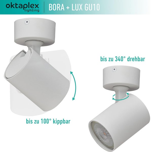 Bora Deckenstrahler GU10 inkl. LED Leuchtmittel 400lm 4000K neutralweiß 4,8W 230V Spotleuchte schwenkbar weiß