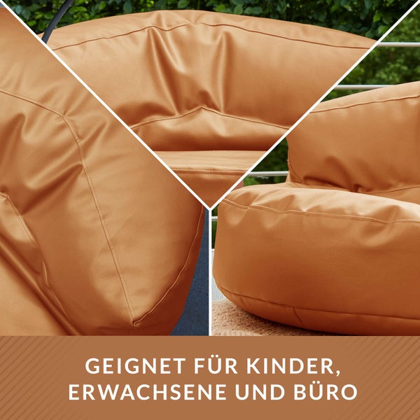 Green Bean Sitzsack Sofa aus Kunstleder mit EPS Perlen Füllung - Lounge im Sitzsack-Design 90 x 50 cm mit ergonomischer Rückenlehne - Cognac