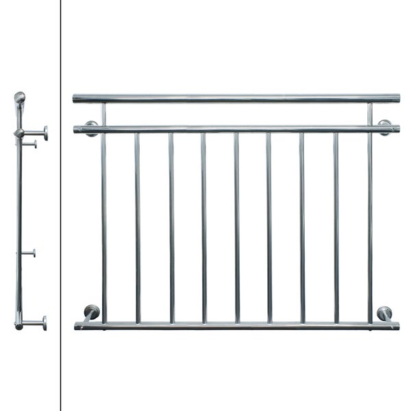 ECD Germany Französischer Balkon 90 x 128 cm mit 9 Füllstäben, Silber glänzend, aus Edelstahl, Balkongeländer Stabgeländer Balkonbrüstung Balkongitter Fenstergeländer Außen Fenstergitter Fensterschutz