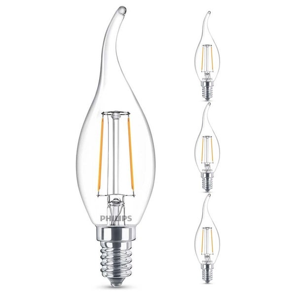 Philips LED Lampe ersetzt 25W, E14 Windstoßkerze BA35, klar, warmweiß, 250 Lumen, nicht dimmbar, 4er Pack