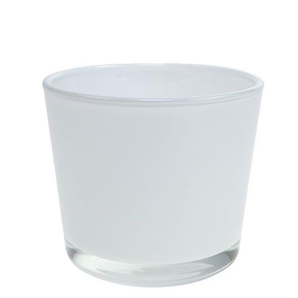 Weißer Orchideentopf aus Glas mit matter Oberfläche, konisch geformt.