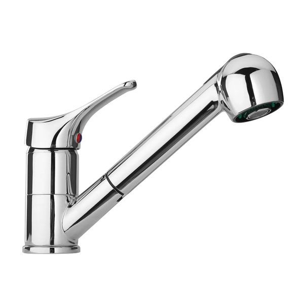 Einhebel-Spültischarmatur mit ausziehbarer Geschirrbrause in Chrom-Optik.
