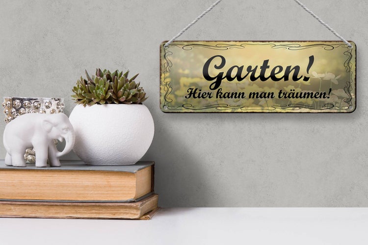 Blechschild Spruch 27x10cm Garten hier kann man träumen Dekoration