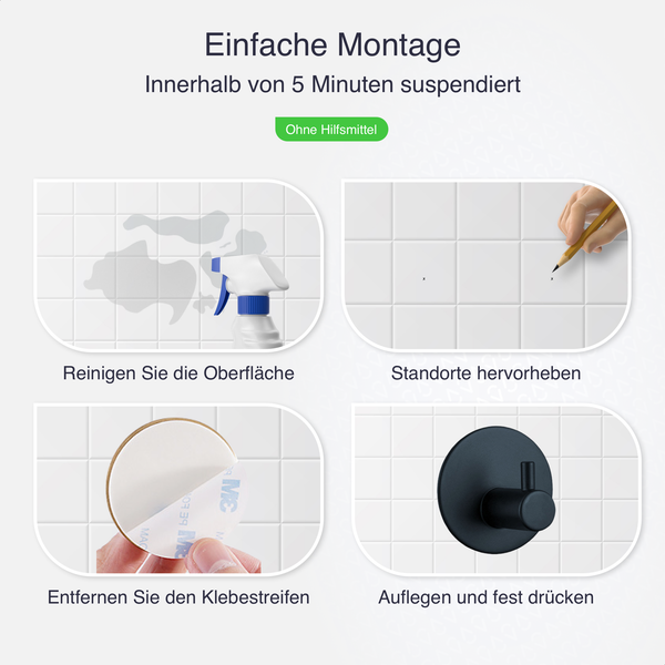 EAVY Handtuchhaken Edelstahl Schwarz Selbstklebend 4er pack