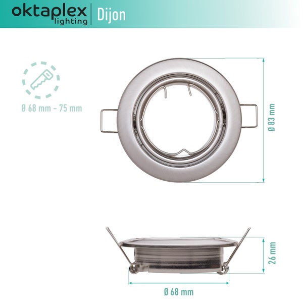 Dijon Einbauspot Rahmen Edelstahl gebürstet 6er Set schwenkbar für GU10 LED Module 68mm Lochmaß flach modernes Design