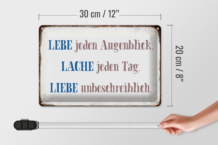 Blechschild Spruch 30x20cm liebe lache jeden Tag Schild