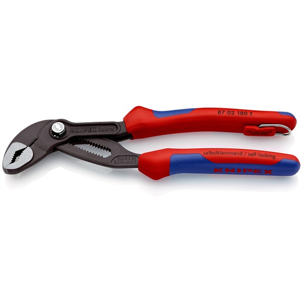 Knipex Cobra® mit Befestigungsöse grau atramentiert, mit Mehrkomponenten-Hüllen, mit integrierter Befestigungsöse zum Anbringen einer Absturzsicherung 180 mm - 8702180TBK