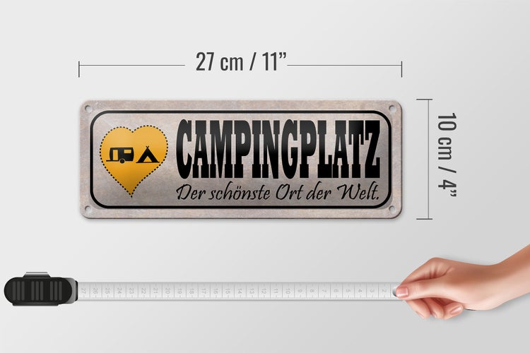 Blechschild Spruch 27x10cm Campinglatz schönster Ort Welt Dekoration