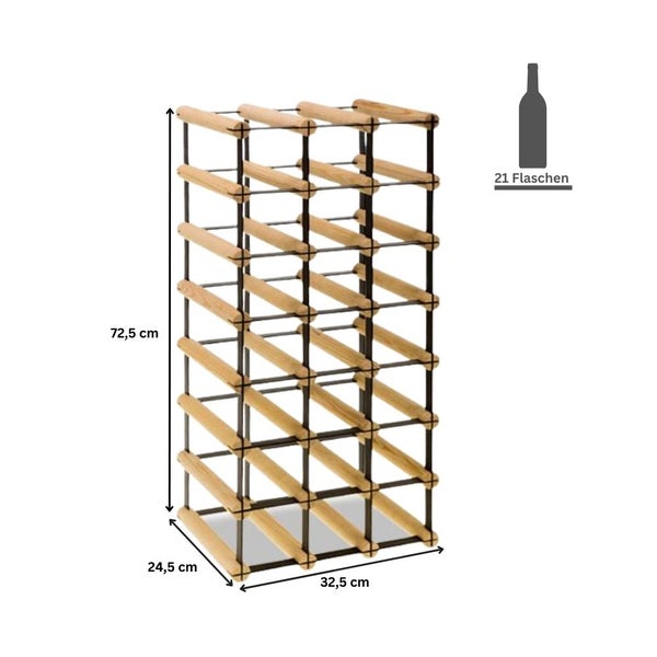 PROREGAL Modulares Weinregal Vinotega Mod Metal HxBxT 72,5 x 32,5 x 24,5 cm 3 x 7 Flaschen Massives Kiefernholz Braun Geölt
