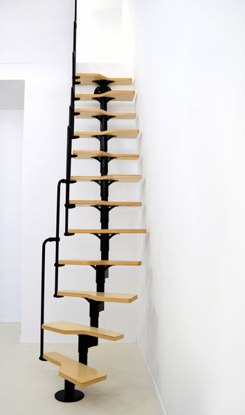 HandyStairs Dachbodentreppe SWIRL – Mehrzwecktreppe – Schwarz mit Buchenstufen – Höhe 294 cm