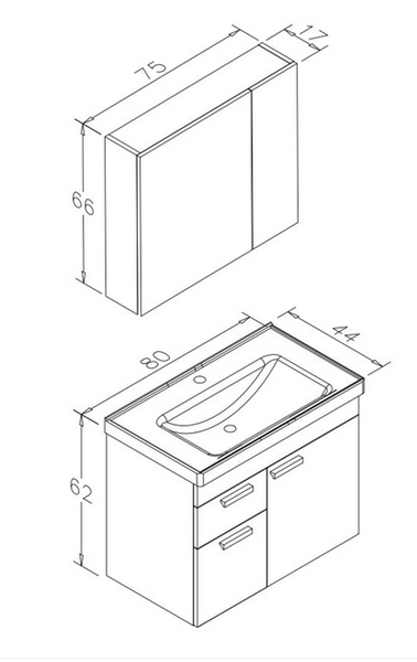 Badmöbel Badezimmer Möbel 80cm Unterschrank Keramik Waschbecken Spiegelschrank 80x45