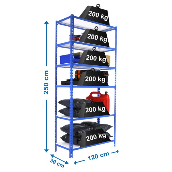Schwerlastregal GIANT METAL SHARK | HxBxT 250x120x30cm | Fachlast 200kg | Blau-Weiß