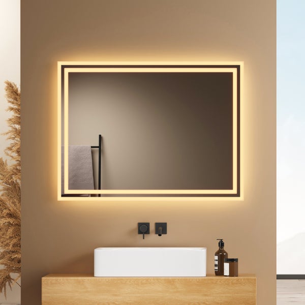 EMKE Badspiegel mit Beleuchtung 80 x 60 cm, Kaltweiß/Warmweiß, LED-Spiegel mit Kippschalter, Anti-Beschlag