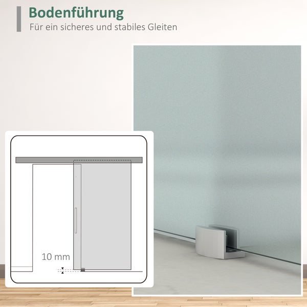 HOMCOM Glasschiebetür Schiebetür Tür Zimmertür mit Griffstange einseitig satiniert 90 x 205 cm