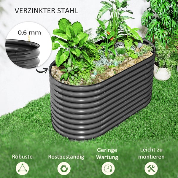 Outsunny Hochbeet aus Stahl, Pflanzbeet Frühbeet Gartenbeet stapelbar Blumenkasten steckbar Pflanzkasten 160x80x80cm Gemüsebeet für Garten Balkon Terrasse, Pflanzkübel für Blumen, Pflanzen