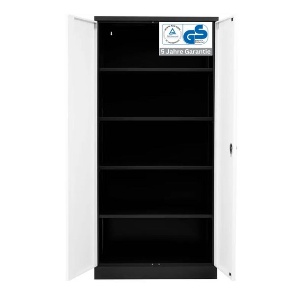 PROREGAL Stahlschrank Bee 4 Fachböden HxBxT 195 x 92 x 42 cm Pulverbeschichtetes Fachbodenmaterial Anthrazit & Weiß