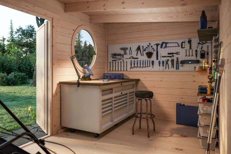 Alpholz Schwedenhaus Signe Gartenhaus aus Holz, Holzhaus mit 34 mm Wandstärke, Blockbohlenhaus mit Montagematerial, Naturbelassen 5,3x2,3m